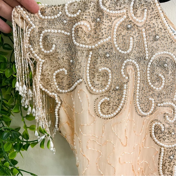 Vintage Lew Magram Peach Silk Beaded Cocktail Dress Medium - Picture 10 of 11